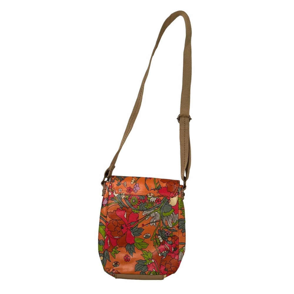 Sakroots Orange Floral Print Crossbody Messenger Flap Purse Bag Coated Canvas - Picture 6 of 13